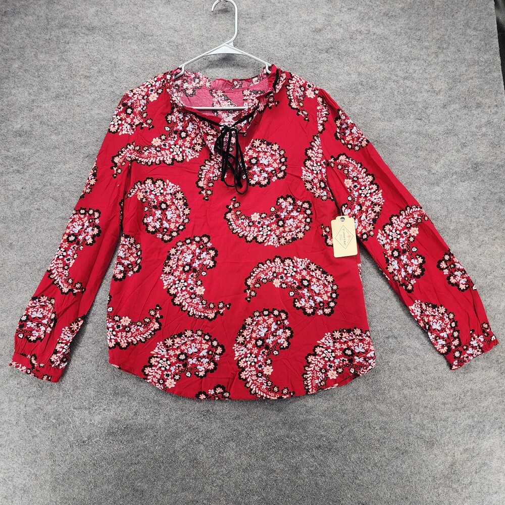 St Johns Bay Shirt Womens Medium Long Sleeve Red Floral Paisley